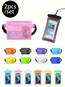 Conjunto de 20 peças de bolsa impermeável para atividades ao ar livre no verão (pochete impermeável em PVC + capa protetora impermeável para celular), capa protetora universal para tela sensível ao toque, ideal para natação e mergulho, capa para celular para estudantes, bolsa impermeável, bolsa protetora para celular para esportes ao ar livre na praia, acessórios de praia, adequada para passeios de barco, natação, snorkeling, caiaque, praia, parque aquático, bolsa esportiva, carteira para celular, viagens de férias - Multicolorido - Ver 1