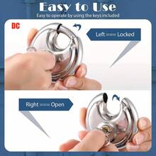 1pc 60mm Stainless Steel Heavy Duty Round Key Lock, Solid Brass Core Round Padlock, Waterproof Outdoor Gym Security Door Lock, Anti-Theft Tool, Round Disc Padlock With Key - Round Lock - View 5