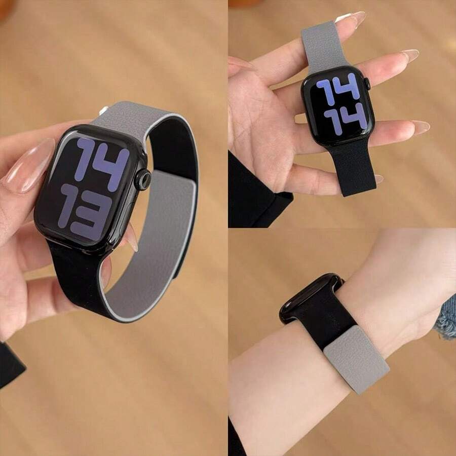 1条男女通用荔枝纹硅胶磁吸表带，兼容 42mm、38mm、40mm、41mm、44mm、45mm、46mm、49mm，时尚智能手表替换表带，适用于Series Ultra2、Ultra SE2、SE 11、10、9、8、7、6、5、4、3、2、1 - 彩色 - 查看 1