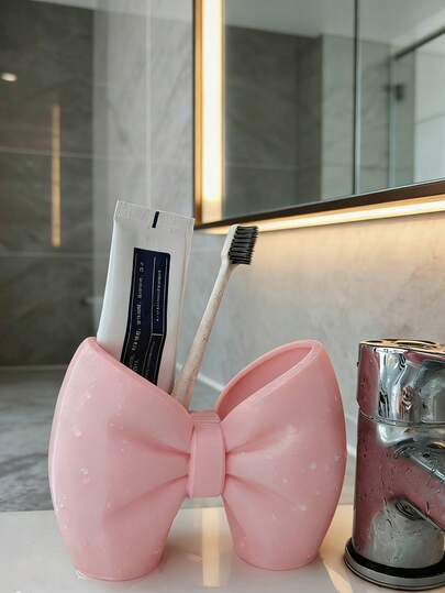 1 个可爱蝴蝶结造型牙刷架 - 可爱蝴蝶结塑料独立式/壁挂式，适用于浴室和卧室 - 节省空间，卫生牙刷收纳