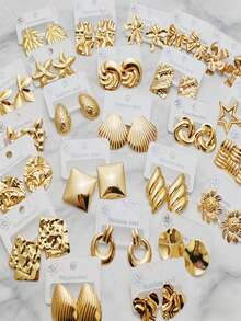 24 Pieces/12 Pairs Elegant Stainless Steel Stud Earrings Set, Fade-Resistant Material, Assorted Styles For Daily Wear, Perfect Gift For Family & Friends, Women's Jewelry Set. - Multicolor - View 6