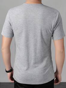 GRDR Summer Waffle Knit Round Neck T-Shirt, Slim Fit Commuter Casual Men's New Breathable Short Sleeve Top - Light Grey - View 2