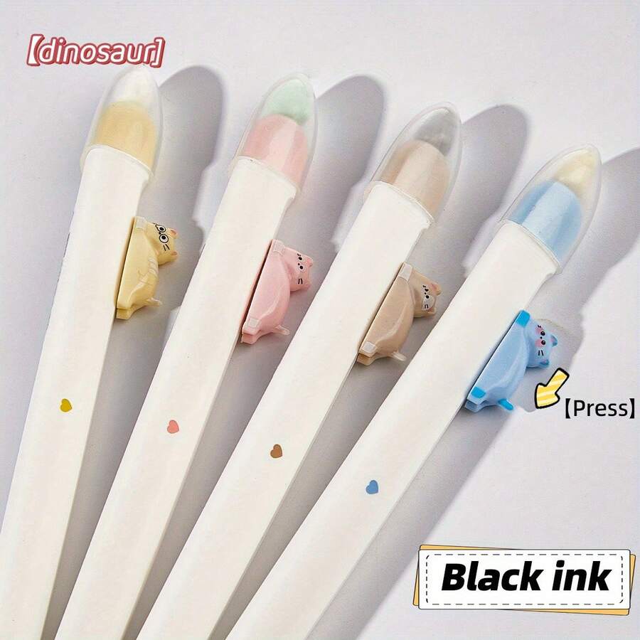 1/4/8支/套 - 0.5毫米可爱猫咪图案按动式圆珠笔，中性笔身，配0.5毫米笔芯，适合学生使用