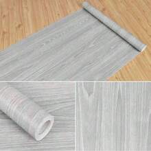 45cm*100cm/300cm/500cm Cold Gray Luxury Wood Grain Self-Adhesive Waterproof Wallpaper, PVC, Removable And Easy To Install, For Living Room And Office Background Wall, Anti-Moisture - Grey - View 4