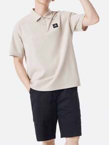 CAMEL CROWN Men's Short-Sleeved Polo Shirt, Summer Fashion Casual Loose T-Shirt Top - Light Khaki - View 3