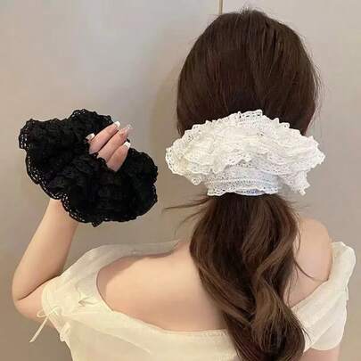 Bộ 2 dây buộc tóc ren rỗng thanh lịch, dây buộc tóc giả lụa họa tiết hoa đa năng, mềm mại, phụ kiện tóc cho nữ, trang trí nhà cửa, phòng ngủ, dây buộc tóc đuôi ngựa, dây chun buộc tóc, dây thun buộc tóc, dây buộc tóc co giãn