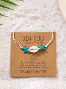 1 Pc Ocean Spirit Handwoven Starfish Cowrie Shell Bracelet, Vocation Style Bohemian Boho Chic Beachy Bracelets Set, Sea Themed String Surfing Bracelet Gift For Women - Multicolor - View 3