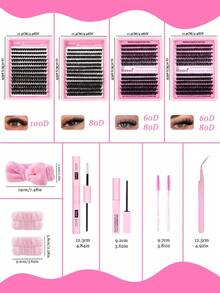 948Pcs, 240Pcs 260Pcs 208Pcs Individual Lash Clusters, 60D 80D 100D Lash Clusters Eyelash Extension Kit, 10-20mm Mix Individual Lashes Kit With Lash Bond And Seal, Remover, Lash Tweezers, Brush, 3D Thick Eyelash Extension Kit, Suitable For Daily Commuting Or Holiday Celebration For DIY Eyelash Makeup Design, Lashes,Eyelashes,Fake Lashes - 黑色 - 查看 5