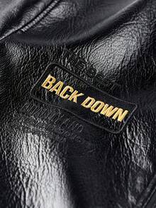 Men's Retro Black PU Leather Motorcycle Rider Embroidered Jacket With Zipper Closure, Casual Street Style, Durable Polyester Lined Aviator Windproof Leather Jacket - Black - View 4