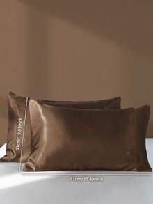 Bộ 2 vỏ gối satin - Vỏ gối satin polyester, kích thước tiêu chuẩn, màu trơn, kiểu đóng mở dạng phong bì, phù hợp cho tóc và da, dùng cho phòng ngủ/phòng khách/ký túc xá (nam/nữ)/du lịch. - Cà phê nâu - Xem 11