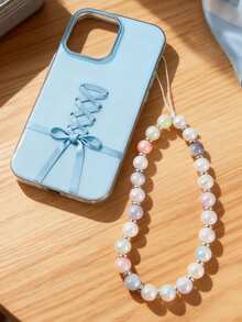 1pc Macaron Gradient Pearl Phone Lanyard, Girly Ombre Pearl Wrist Chain, Bag Charm - Multicolor - View 2