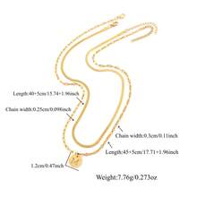 2pcs/Set Minimalist Stainless Steel Letter Necklace Fish Bone Chain Multi-Layer Necklace For Women - Golden Yellow Round - View 2