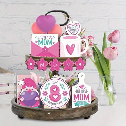 11pcs "MOM" Themed Decoration Set For Women's Day - Sweet Pink Style, Suitable For Desktop/Holiday Scenes, Women's Day Atmosphere Decoration, Suitable For Gifts And Home Use