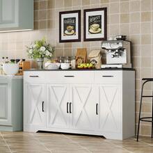 CuisinSmart 55" Buffet Sideboard  Cabinet With Drawers&Doors,Farmhouse Kitchen Storage Cabinet Wood Coffee Bar Cabinet With Shelves For Kitchen, Dining Room, Entryway - White & Black - View 5