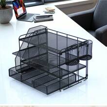 Detachable Four-Tier Desktop Storage Rack/File Holder; Drawer-Style Metal Perforated Storage Rack/File Frame For Archives And Documents; Wrought Iron Metal Desktop Office Supplies Stationery Document Frame; File Rack Storage Shelf; 4-Tier Metal Mesh Office Supplies Paper Organizer; Multi-Layer Desktop File Rack/Wrought Iron Office Stationery Storage Rack. - Sets - View 4