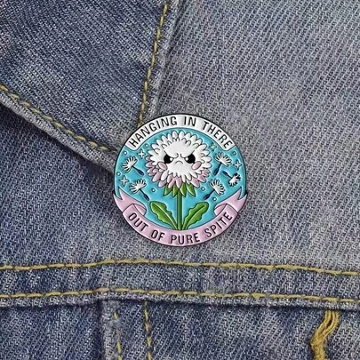 1pc Dandelion Enamel Pin "Persisting Purely Out Of Malice" - Interesting Angry Flower Brooch Suitable For Backpacks And Jackets