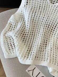 Áo tank top dệt kim không tay cổ chữ V khoét rỗng mới dành cho nữ, chất liệu nhẹ, thích hợp cho mùa xuân/hè. - trắng - Xem 5