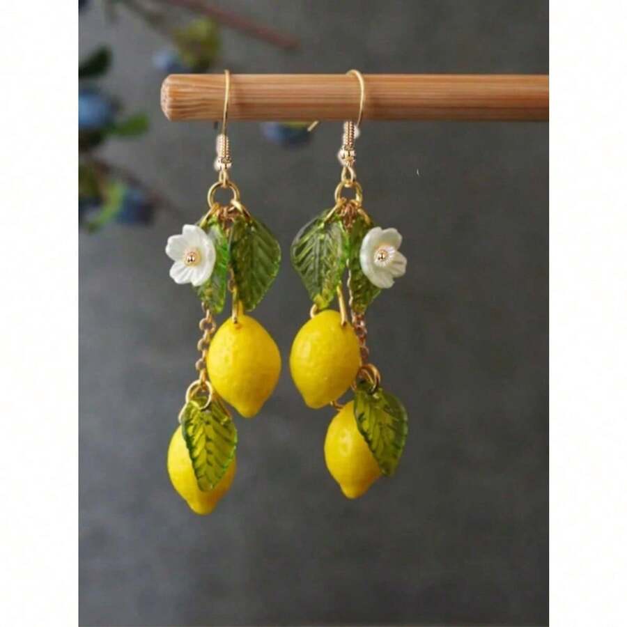 2pcs Resin Lemon Raspberry Earrings Light Weight Fruit Food Earrings Can Love Kawaii Earrings Pastoral Earrings For Her Birthday Present,Gold Jewelry,Summer,Valentine's Day - Nhiều màu - Xem 1