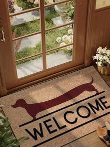 1pc Funny Sausage Dog "Welcome" Printed Doormat, Yellow Minimalist Short Plush Quick-Drying Non-Slip Washable Entrance Mat, Suitable For Kitchen, Bathroom, Dining Room, Hallway, Party, All Seasons - 1PC - View 1