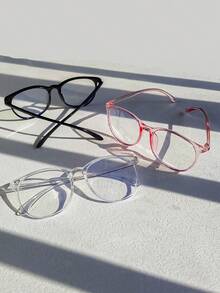 3pcs/1pc Unisex Glasses. Transparent Lenses. Available In Black, Pink And Transparent Frames. Suitable For Students Back To School, For Computer Reading, Gaming, Watching TV Or Using Mobile Phones. - Transparent - View 3