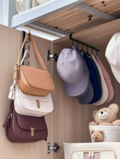 6-Hook Movable Multifunctional Hanging Rack, Can Be Hung On Doors To Store Hats, Mugs, Coffee Cups, Kitchen Utensils, Hats, Scarves, Suitable For Kitchen Bar, Coffee Bar, Wardrobe And Under Cabinet