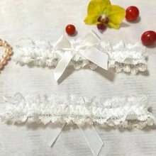 Liguero de encaje nupcial con anillo de pierna de satén, accesorio para fiesta de boda - Multicolor - Ver 11