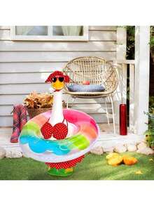Hawaiian Porch Goose Outfits Summer Bikini Goose Outfit Fits 23" Goose Statue With Hat Fashion Glasses & Swimming Ring For Cement Yard Decor - A - 查看 5