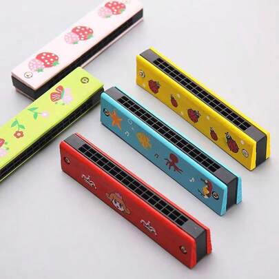 1 Pc Double Row 16 Holes Harmonica - Wooden Mouth Organ Random Color