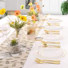 1pc Transparent Lotus Flower Rimmed Plate, Dinnerware Set, Salad Plate, Holiday Party Tableware, Tray, 10.25 Inch And 7.5 Inch Serving Platters, Suitable For Various Parties, Outdoor, Wedding, Restaurant - Clear - View 4