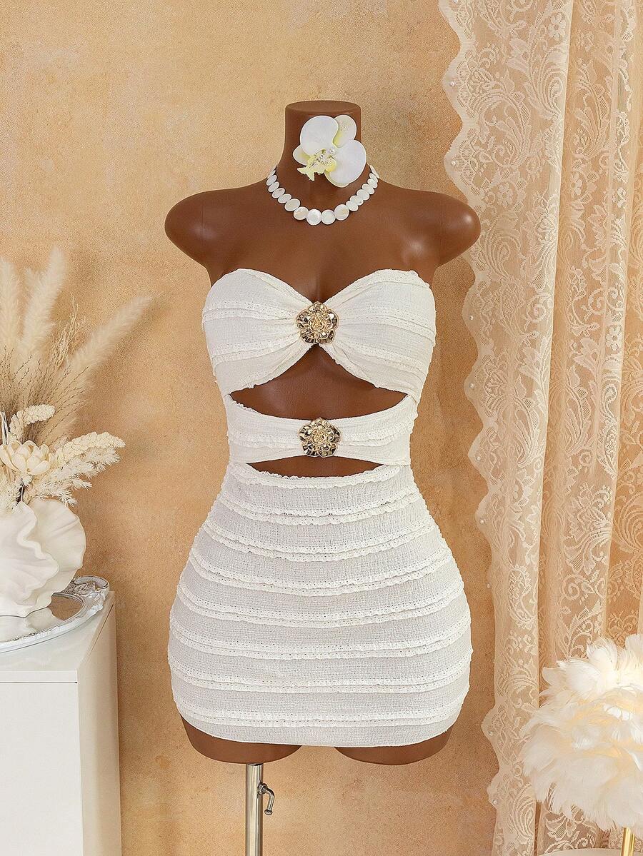 Women's Summer Textured Fabric Ruffle Trim Cover-Up - Beige - View 1