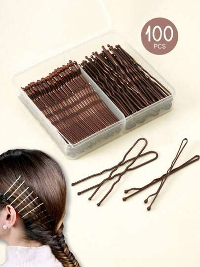 100pcs Hair Clips Set With Storage Box, Metal Hair Clips, Women Hair Accessories, French U-Shaped Clips And Regular Clips, Storage Box (Black/Brown/Gold/Silver), Claw Clips, Hair Styling Set, Gift