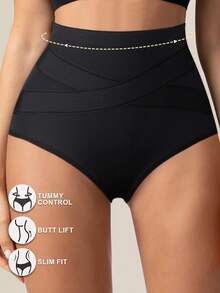 1 chiếc quần lót định hình eo cao bằng ren dành cho nữ, nâng mông và làm thon gọn eo, quần lót định hình thanh lịch. - màu đen - Xem 10