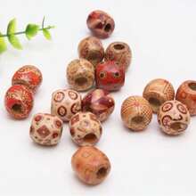 100pcs Mixed Pattern Wooden Beads, Large Hole Printed Beads For DIY Hair Braids, Jewelry Making Supplies - Multicolor - View 6