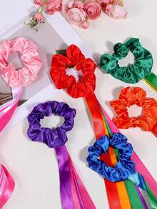 6pcs Rainbow Flowing Ribbon, Elastic Dance Wands For Music Class, Christmas & Valentine's Day Handheld Rhythm Tassel Dance Props Gift, Multicolor Handheld Dancing Bracelets, Gymnastics & Dance Ribbons - Multicolor - View 3