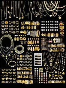 86件/68件/58件/36件波西米亚风首饰套装，包含耳环、项链、戒指、手链，饰有心形、扭纹、蝴蝶、几何元素和波浪纹，优雅时尚，适合日常佩戴、约会、派对、度假、婚礼等场合，也是送给女友或妈妈的理想礼物。 - 彩色 - 查看 1