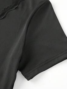 Cross Wrap Tie Top For Women Y2k Fairy Lace Trim Crop Top Ruched Shirts Short Sleeve V-Neck Slim Fit Tie Ballet Yoga Workout T Shirts Coquette Blouse Summer Sexy Going Out Tops Party Club Daily Streetwear - màu đen - Xem 8