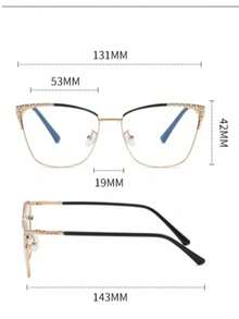 1 Pair Cat Eye Metal Fashion Rhinestone Decor Clear Lens Glasses - Gold - View 4