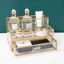 Cosmetic Storage Box With Drawers, Cosmetics Storage On The Dresser And Bathroom Table, And Gold Transparent Glass, Suitable For Lipstick, Perfume, Cosmetics - Gold - View 4