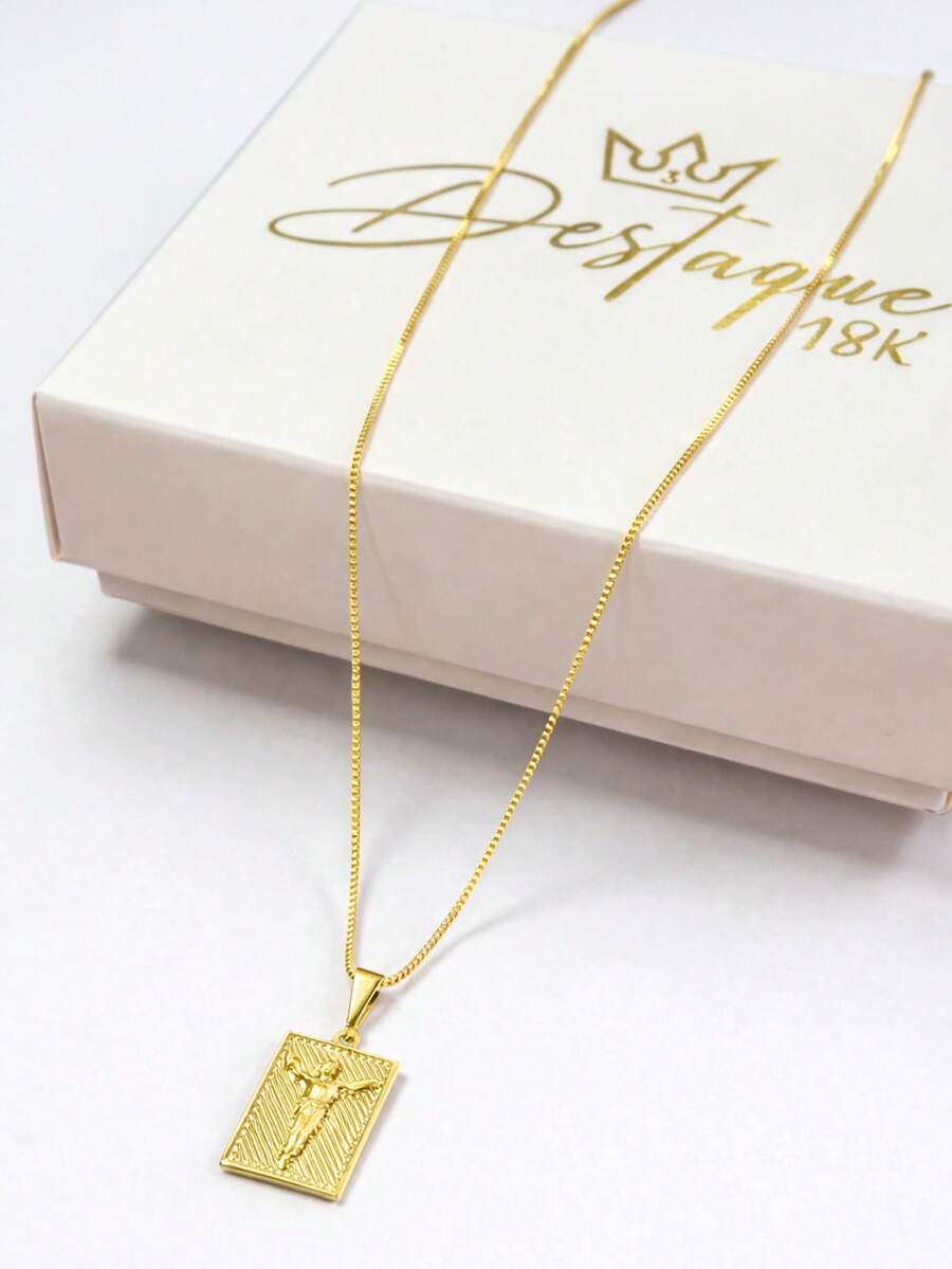 Venetian Chain 1.2mm 70cm With Jesus Christ Pendant, 18k Gold Plated, Premium Gold Color, Men's. - 金色 - 查看 1