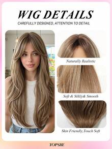 TOPSHE 24英寸摩卡棕色多层自然波浪中分合成耐热假发，适合度假、旅行、化装舞会、节日、日常佩戴、音乐节、婚礼、节日礼物 - 摩卡棕 - 查看 6