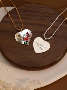1pc Customized Photo Printed Necklace, Personalized Stainless Steel Heart-Shaped Photo Necklace, Custom Couple Photo Necklace, Unique Gift For Partner, Family, Friends - Heart-shaped Printed Necklace - View 4