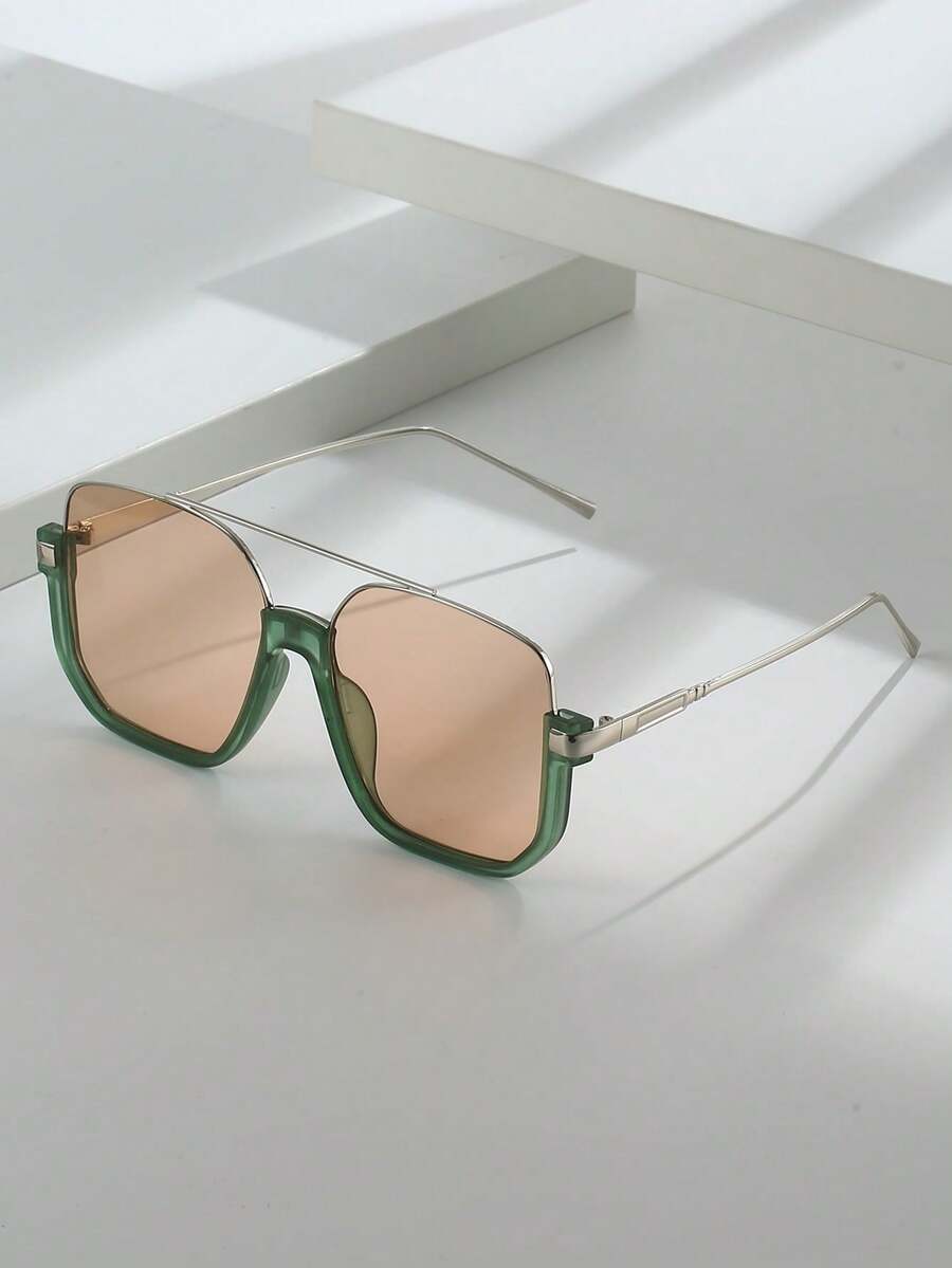 1 Pair Oversized Fashionable Women's Minimalist Retro Fashion Glasses - Trà khung xanh - Xem 1