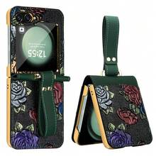 VIETAO 高品質電鍍 PC 花卉設計人造皮革手機殼，相容 Galaxy Z Flip 3 4 5 6 7 Flip6 Flip5 Flip4 - 綠色 - 查看 12