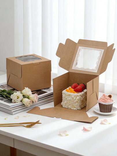 5pcs/10pcs 6*6*5in Wave Window Cake Boxes, Large White Cardboard New Gift Boxes With Window And Wave Edge For Cakes, Chocolates, Cookies, Pastries, Suitable For Birthday, Party, Wedding