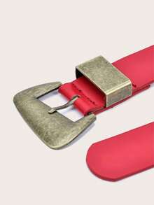 1pc Red Metal Buckle Wide Waist Belt, Fashion Streetwear Sexy Accessory, Suitable For Coats, Pants, Shirts, Dresses, Daily Wear, Parties, Galas, Music Festivals - Red Gold Buckle - View 3