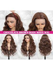 200% High Density Body Wave Wig - 13x4 HD Transparent Lace Front Virgin Human Blended Hair, Pre-Plucked Glueless Frontal Wig For Women, Voluminous Curls & Natural Look, No Glue & Ready To Wear - Brown - View 3