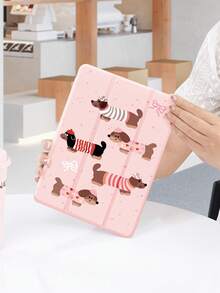1pc Pink Dachshund Pattern Flat Tablet Protective Case, Tri-Fold Tablet Stand Protective Shell, Compatible With 10.2", Pro 11" 2021/2020/10th Gen/Mini4/5/6/ (A16) 11" 11th Gen 2025, Galaxy Tab A8 10.5" 2022, Matepad 10.4"/Tab/, With Pen Slot, Anti-Drop, Valentine Gift - Multicolor - View 5