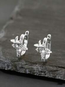 1 Pair Elegant Copper Zirconia Geometric Star U-Shaped Hoop Earrings, Versatile Petite Earrings, Great Gift For Women - Round - View 7