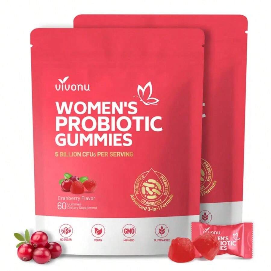 VivoNu Women's Vegina Probiotics, Women's Probiotics Gummies, Women's Balance Gummies, Probiotic Gummies, Cranberry Probiotics For Women's Health, Yeast PH Balance |   60 Gummies Are Suitable For Mother's Day And Valentine's Day, And Are The Preferred Gift For Mothers And Girlfriends - 2 件裝 - 查看 1