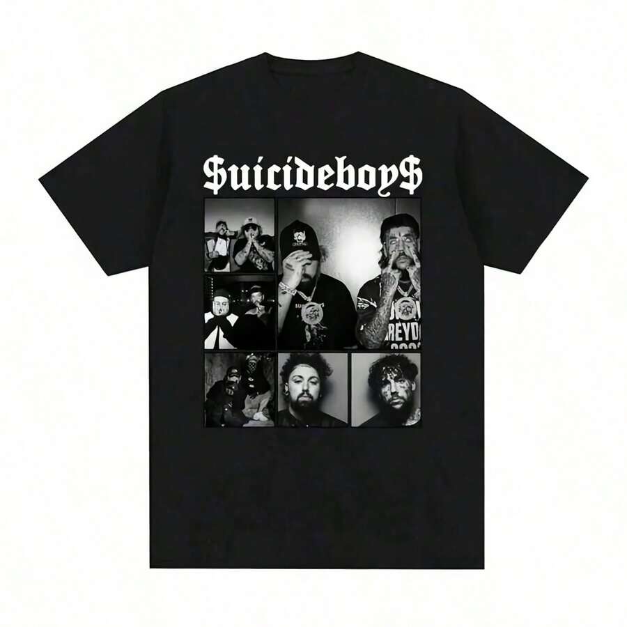 Suicideboy Era Tour Graphics Print T-Shirts For Men Harajuku Hip Hop Rock Style T Shirts Unisex Fashion Oversized Street T Shirt Tee Comfortable Comfortable - 黑色 - 查看 1